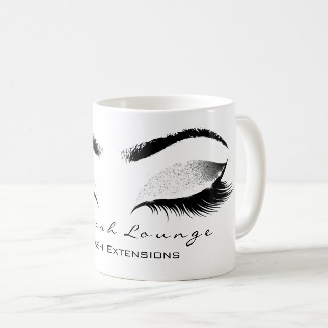 Eyelash Extention Beauty Studio White Grau Glitzer Kaffeetasse (VorderseiteRechts)