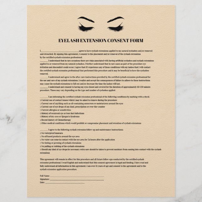 EYELASH EYELASH EXTENSION CONSENT FORMULAR FLYER (Vorne)