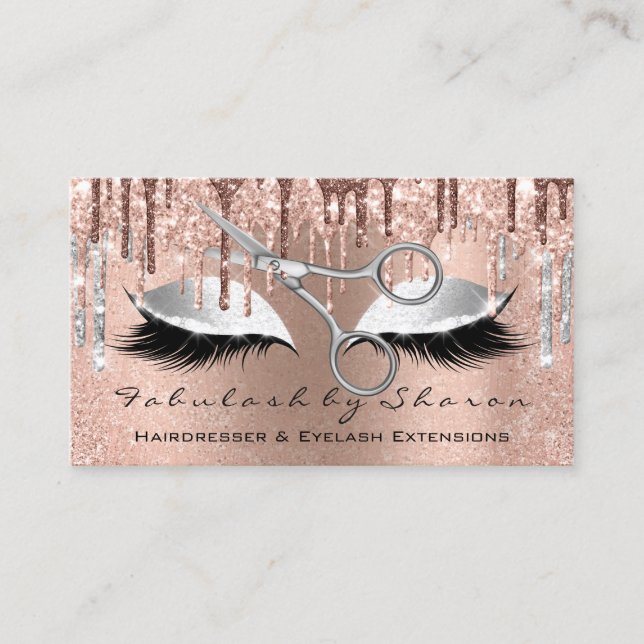 Eyelash Friseur Stylist Schere Rose Silver Visitenkarte (Vorderseite)