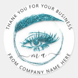 Eyelash Logo Name Holograph Danke Blue Glitzer Runder Aufkleber