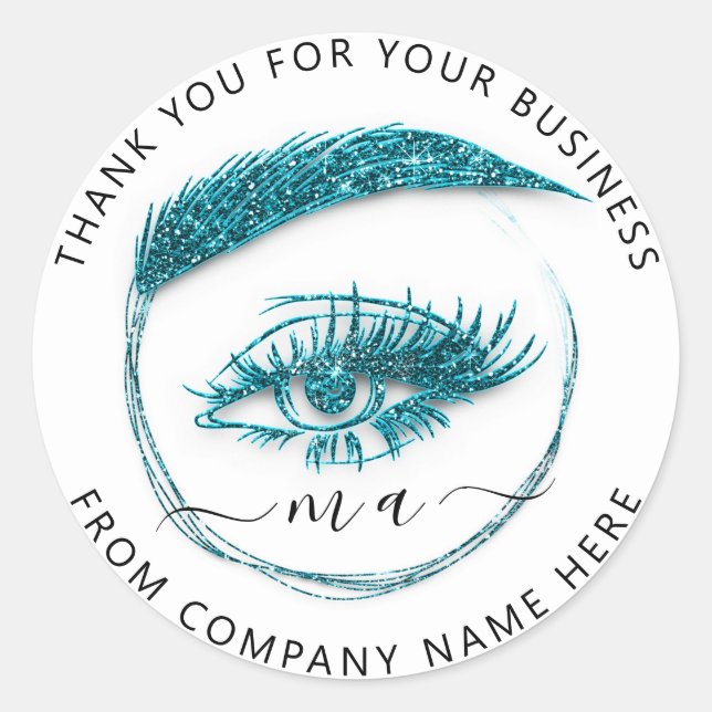 Eyelash Logo Name Holograph Danke Blue Glitzer Runder Aufkleber (Vorderseite)