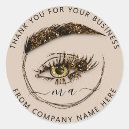 Eyelash Logo Name Holograph Danke Brown Gold Runder Aufkleber