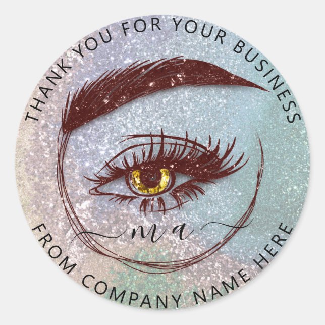 Eyelash Logo Name Holograph Danke Brown MUA Runder Aufkleber (Vorderseite)