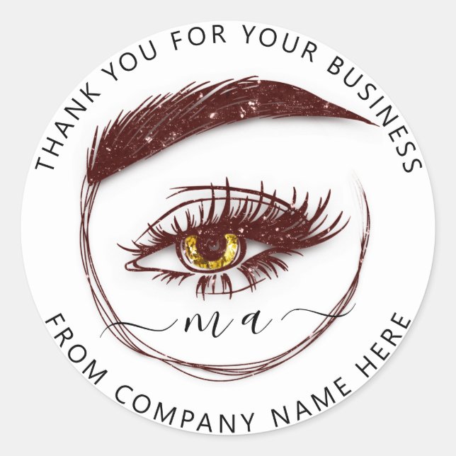 Eyelash Logo Name Holograph Danke Glitzer Brown Runder Aufkleber (Vorderseite)
