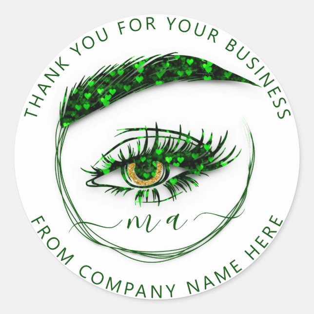 Eyelash Logo Name Holograph Danke Glitzer Green Runder Aufkleber (Vorderseite)