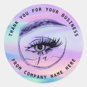 Eyelash Logo Name Holograph Danke Monogram Lila Runder Aufkleber