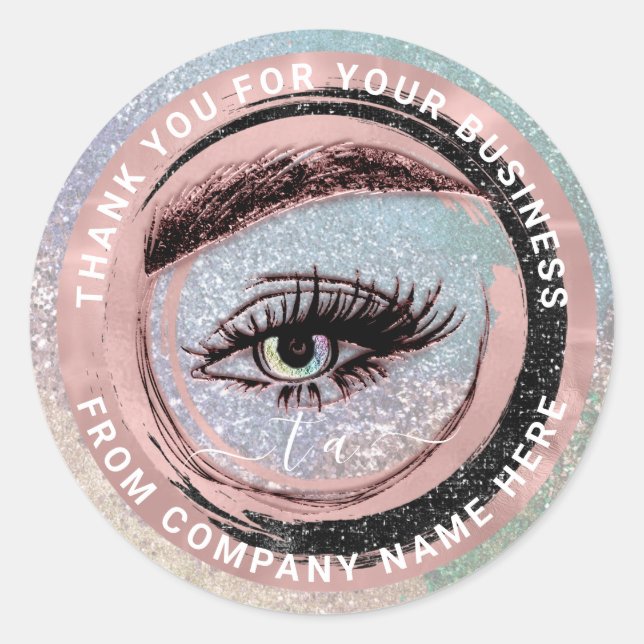 Eyelash Logo Name Holograph Danke Monogram Makeup Runder Aufkleber (Vorderseite)