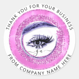 Eyelash Logo Name Holograph Danke Monogram Pink Runder Aufkleber