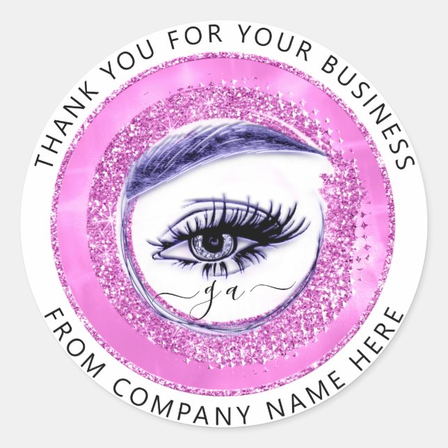 Eyelash Logo Name Holograph Danke Monogram Pink Runder Aufkleber (Vorderseite)