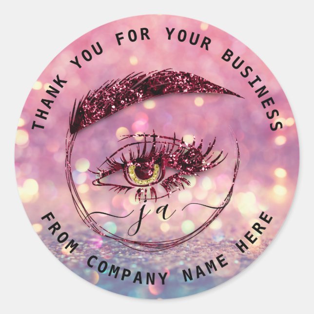 Eyelash Logo Name Holograph Danke Monogram Rose Runder Aufkleber (Vorderseite)