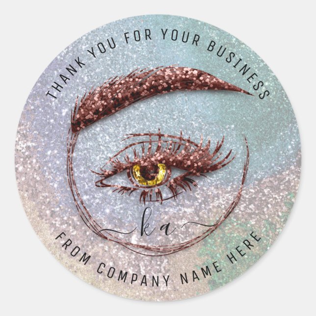 Eyelash Logo Name Holograph Danke Monogram Smoky Runder Aufkleber (Vorderseite)