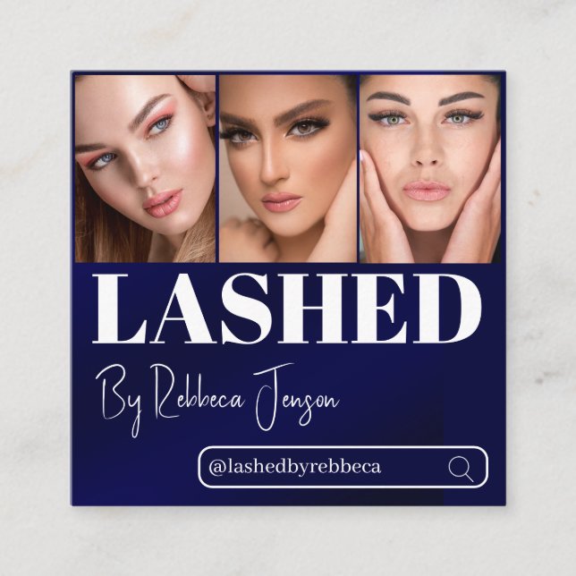 Eyelash Makeup Artist Blue Beauty Salon qr Code Quadratische Visitenkarte (Vorderseite)