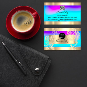 Eyelash Makeup Artist QR-Code Logo Floral Pink Visitenkarte