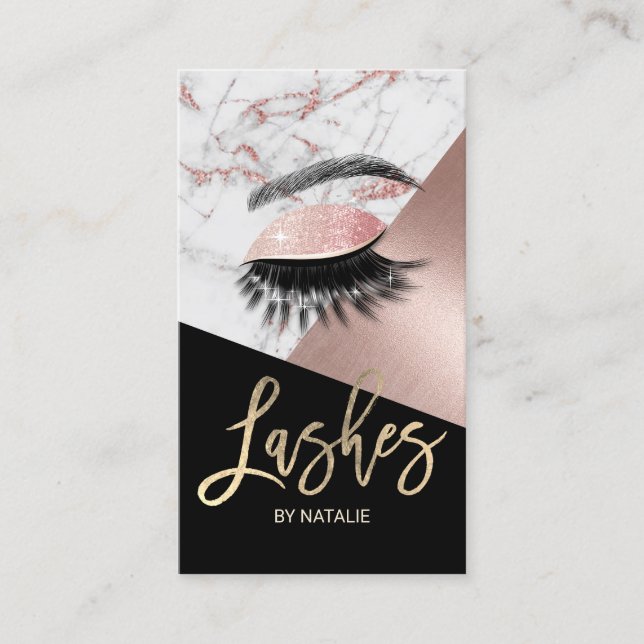 Eyelash Makeup Rose Gold Marmorsalon Visitenkarte (Vorderseite)