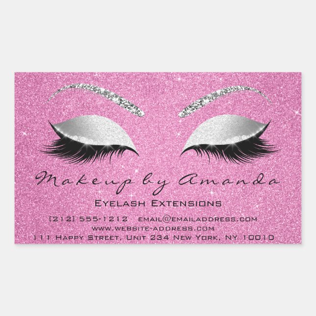 Eyelash Makeup UAWG Beauty Pink Rose Grau Glitzer Rechteckiger Aufkleber (Vorderseite)