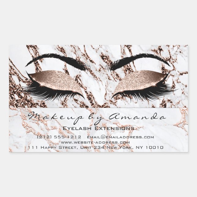 Eyelash Makeup UAWG Kupfer Marmor Rose Gold Weiß Rechteckiger Aufkleber (Vorderseite)