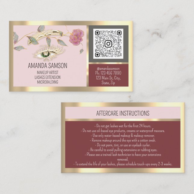 Eyelash Microblade QR CODE Aftercare Instructions Visitenkarte (Vorne/Hinten)