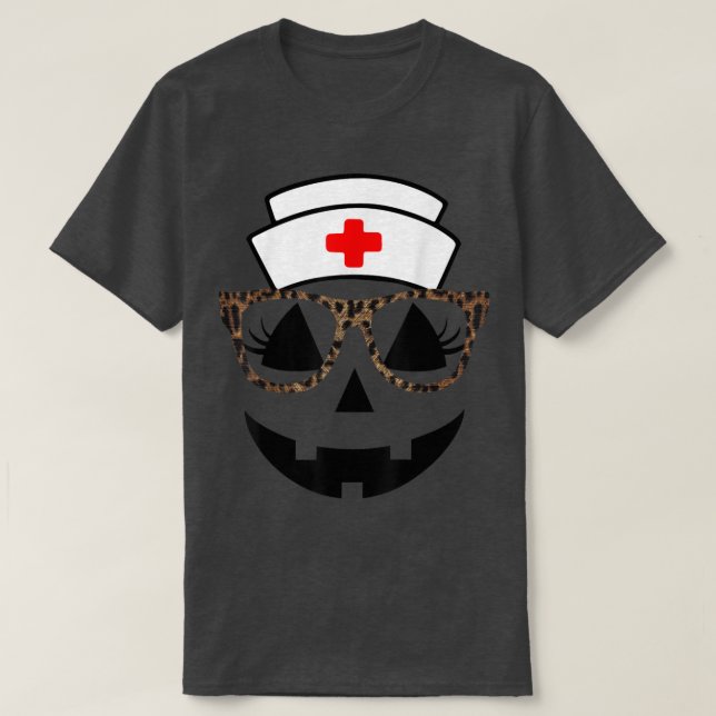Eyelash Pumpkin Nurse Leopard Glasses Jackolantern T-Shirt (Design vorne)