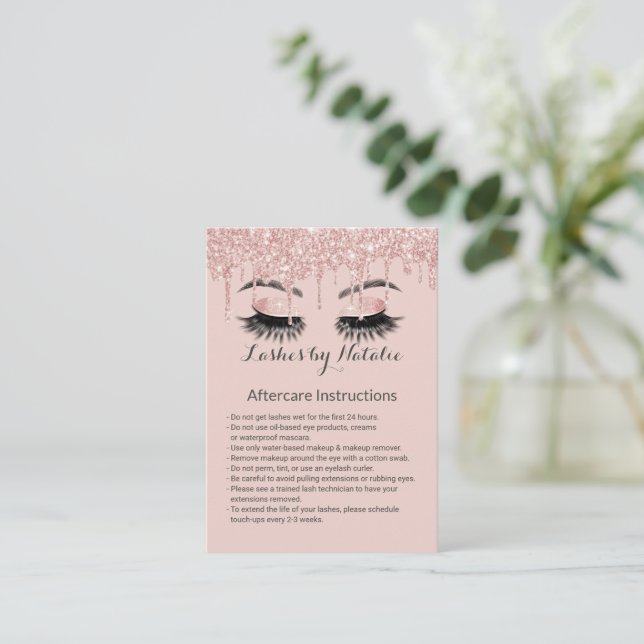 Eyelash Salon Blush Pink Rose Gold Tropfen Afterca Visitenkarte (Stehend Vorderseite)
