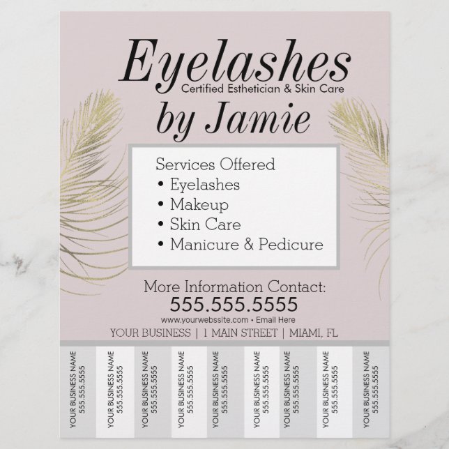 Eyelash Service Pink Gold Business Abstriche Flyer (Vorne)