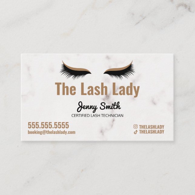 EyeLash Tech Lash Schönheitssalon Luxe Marble Gold Visitenkarte (Vorderseite)