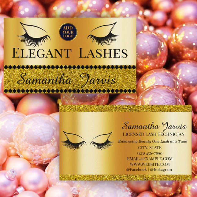Eyelash Tech Lash Stylist Gold Foil & Glitzer Logo Visitenkarte (Von Creator hochgeladen)