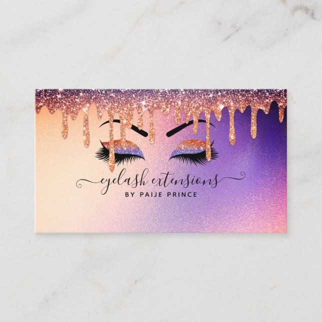 Eyelash Techniker - Lash Stylist Glitzer Tropfen Visitenkarte (Vorderseite)