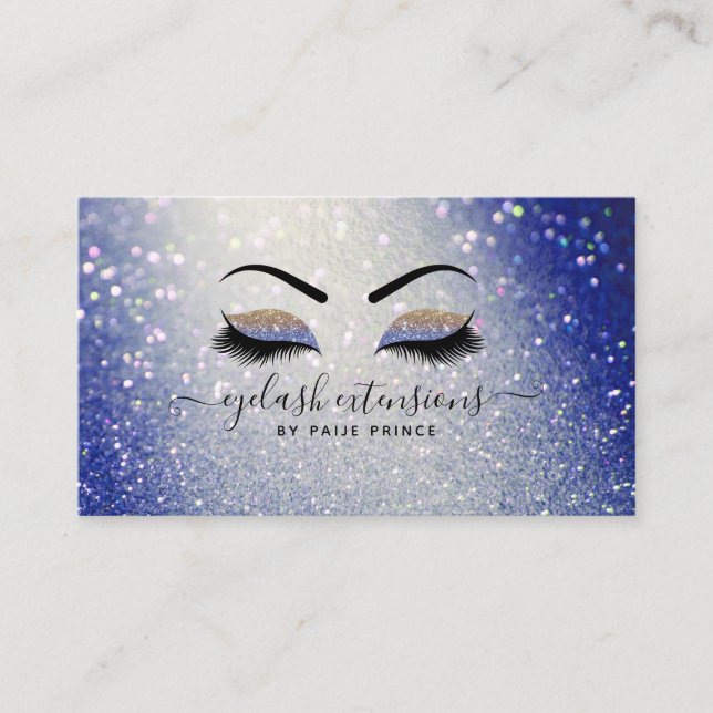 Eyelash Techniker Lash Stylist Navy Blue Glitzer Visitenkarte (Vorderseite)