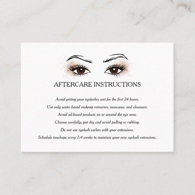 Eyelash-Verlängerung Brow-Bar Aftercare-Anweisunge Visitenkarte (Vorderseite)