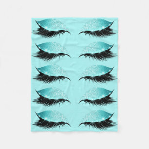 Eyelashes-Aqua-blaues Glitzer-Make-up Girly Fleecedecke