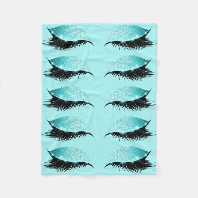 Eyelashes-Aqua-blaues Glitzer-Make-up Girly Fleecedecke (Vorderseite)