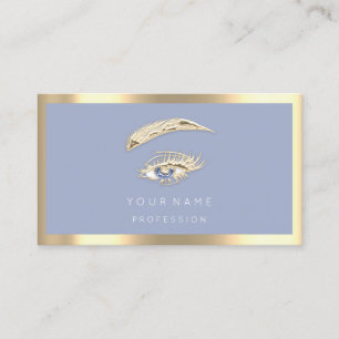 Eyelashes Brow Makeup Logo Qr Code Blue Gold Frame Visitenkarte