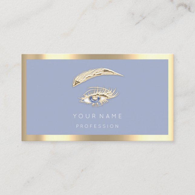 Eyelashes Brow Makeup Logo Qr Code Blue Gold Frame Visitenkarte (Vorderseite)
