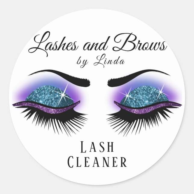 Eyelashes Extension Cleaner - Blau und Lila Runder Aufkleber (Vorderseite)