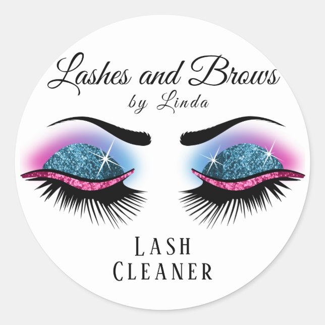 Eyelashes Extension Cleaner - Blau und Rosa Runder Aufkleber (Vorderseite)