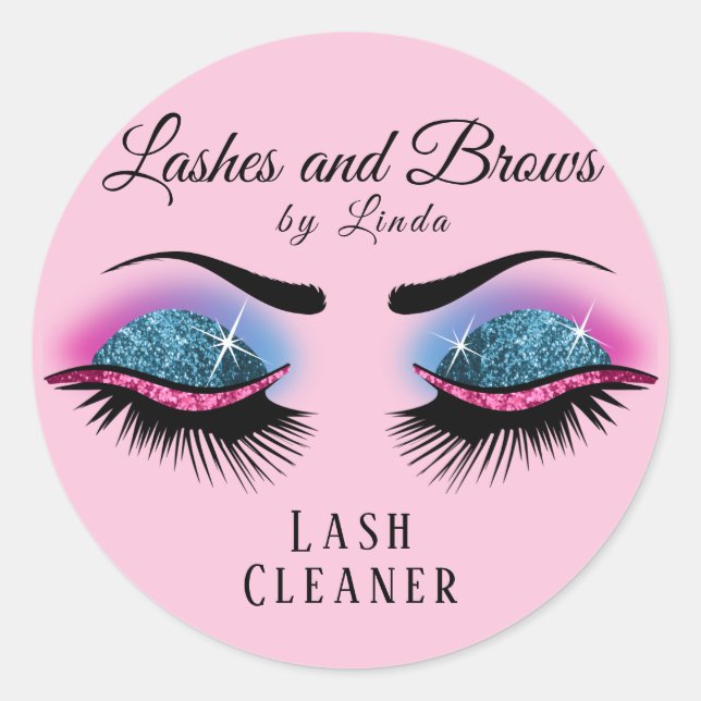Eyelashes Extension Cleaner - Rosa und Blau Runder Aufkleber (Vorderseite)