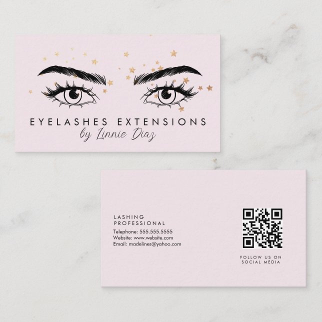 Eyelashes Extensions Salon Imitate Foil Stars Pink Visitenkarte (Vorne/Hinten)