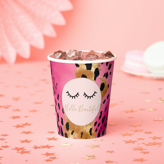 Eyelashes Girly Pink Glam Black Gold Leopard Pappbecher (Insitu)