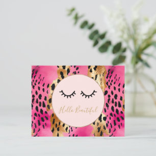 Eyelashes Girly Pink Glam Black Gold Leopard Postkarte