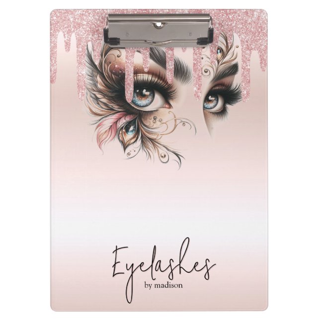 EyeLashes Glam Champagne Dripping Glitzer Notebook Klemmbrett (Vorderseite)