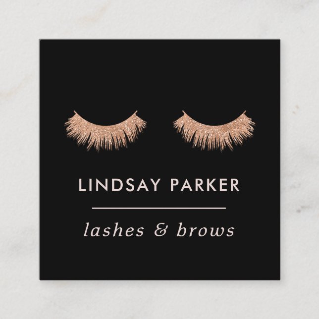 Eyelashes Makeup Rose Gold Business Card Quadratische Visitenkarte (Vorderseite)