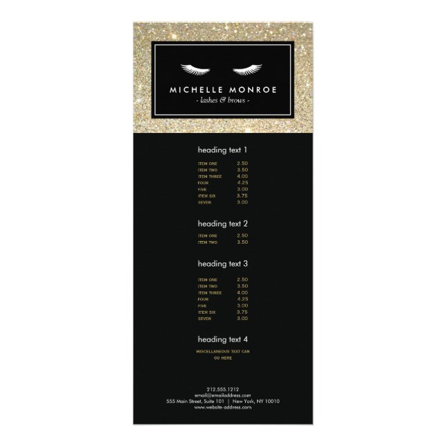 Eyelashes mit Gold Glitzer Rack Card Werbekarte (Vorne)