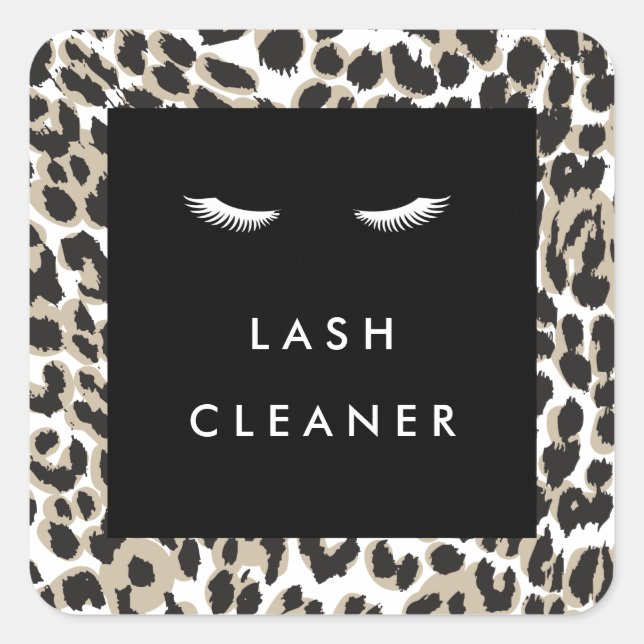 Eyelashes mit Leopard Print Lash Cleaner Quadratischer Aufkleber (Vorderseite)