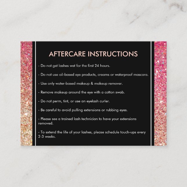 Eyelashes Red/Bronze Glitzer Salon Aftercare Card Visitenkarte (Vorderseite)