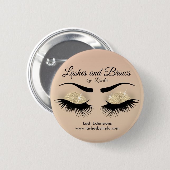 Eyelashes und Brauen - gelbes GoldGlitzer Button (Vorne & Hinten)