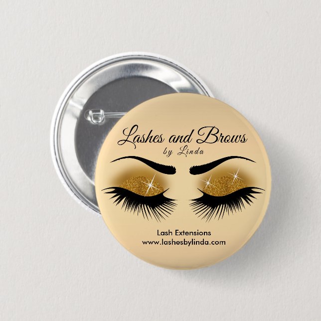 Eyelashes und Brauen - GoldGlitzer Button (Vorne & Hinten)