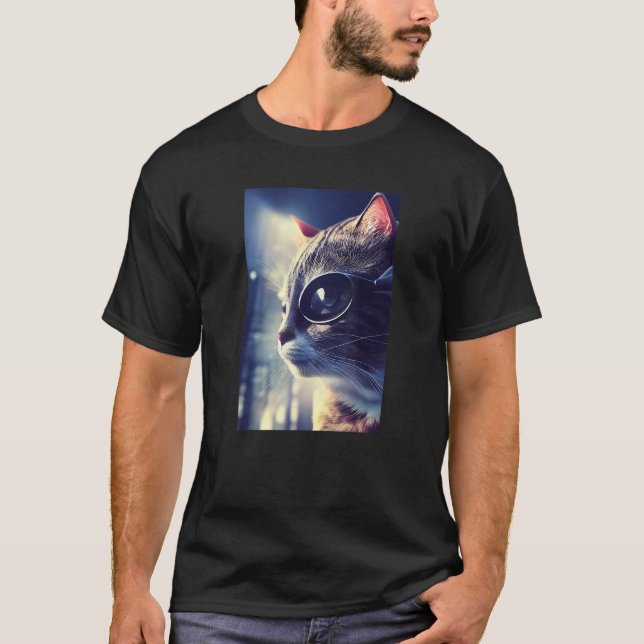 Eyepatch Cat Kitty Pet Animal Cyborg Robot T-Shirt (Vorderseite)