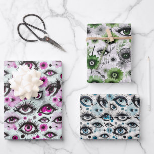 Eyes and Lashes Watercolor Florals Geschenkpapier Set