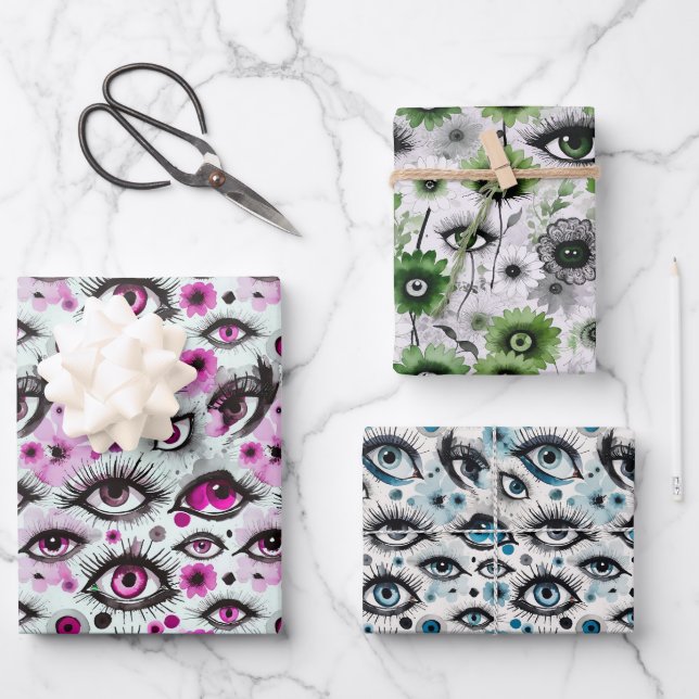 Eyes and Lashes Watercolor Florals Geschenkpapier Set (Vorderseite)