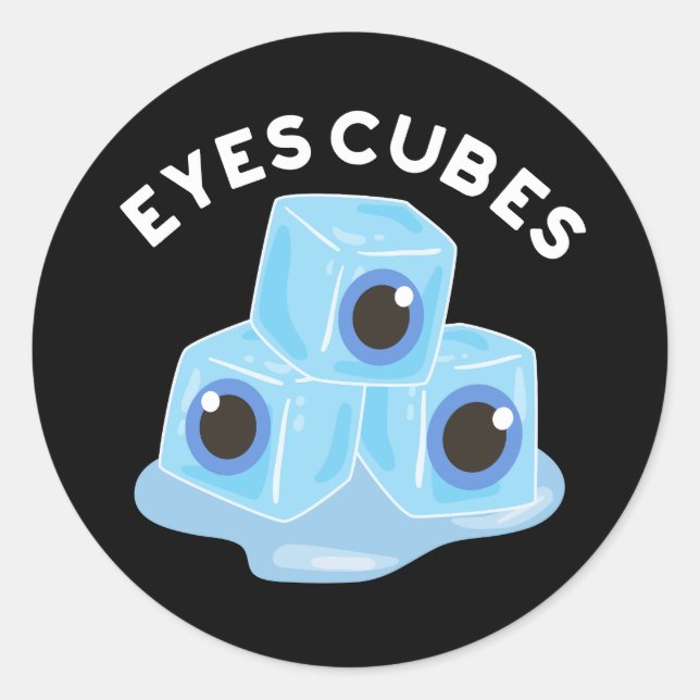 Eyes Cubes Funny Ice Pun Dark BG Runder Aufkleber (Vorderseite)